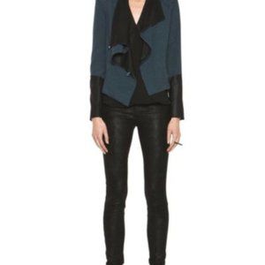 795$ HELMUT LANG Perma COMB DUSTY Sapphire JACQUARD Jacket GOAT LEATHER